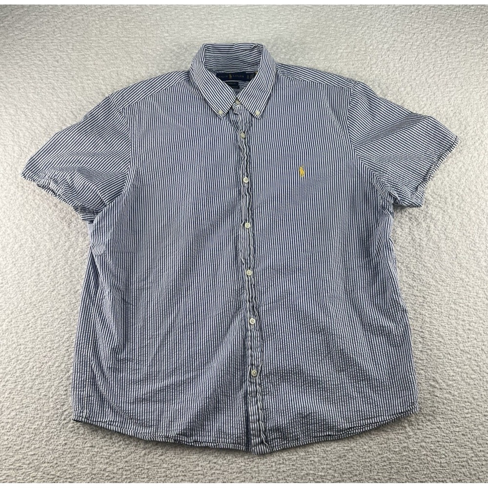 Polo‎ Ralph Lauren Shirt Mens XL Seersucker RL Untucked Classic Fit Preppy